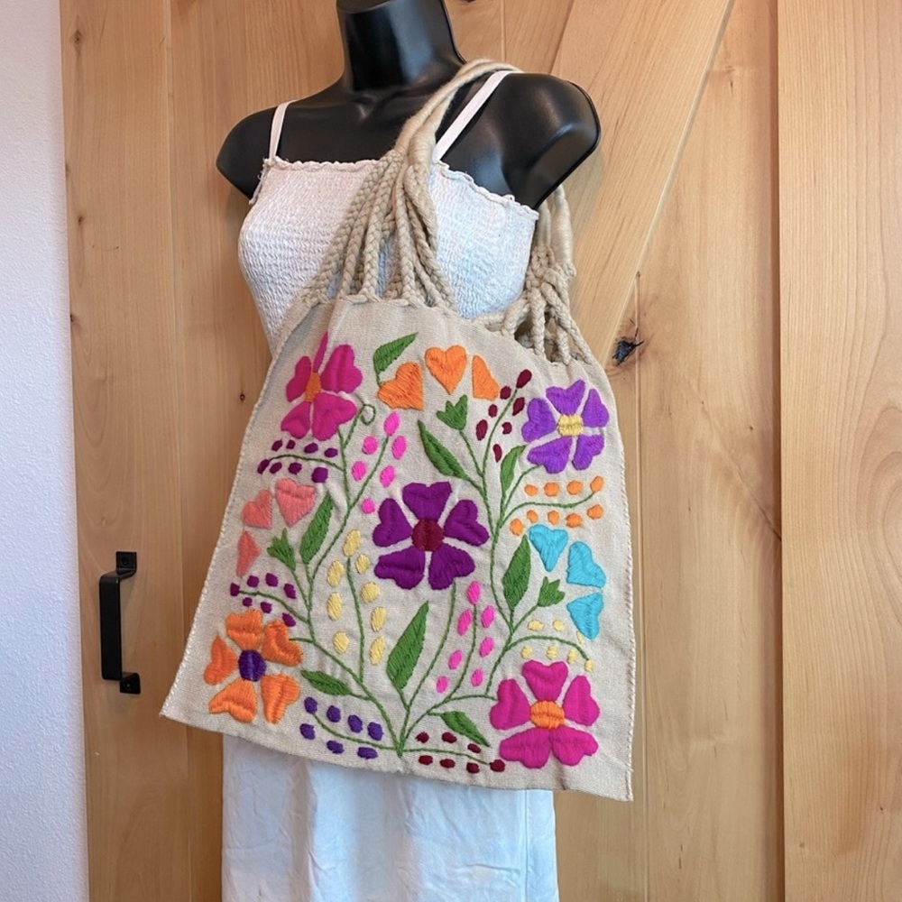 New Vibrant handmade embroidered tote bag